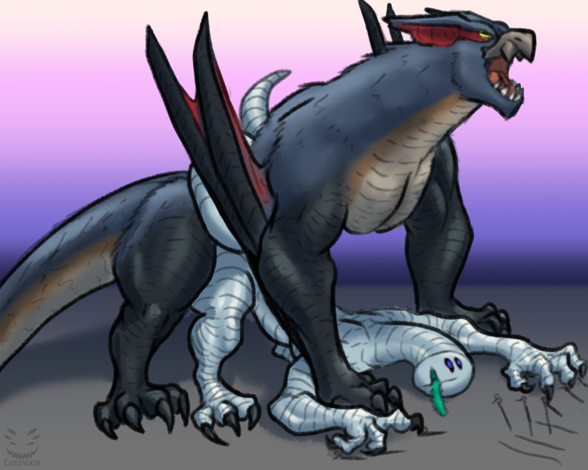 ambiguous_gender ambiguous_penetration capcom colored_sketch corinoch_(artist) doggystyle duo feral feral_on_feral flying_wyvern from_behind_position hazenault_(corinoch) male male/ambiguous monster monster_hunter mounting nargacuga penetration scratches scratching sex sketch tail_wrapping tongue tongue_out unusual_eyes