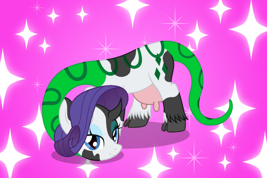 badumsquish blue_eyes blue_eyeshadow bovid bovine cattle cloven_hooves earthbound_(series) eyeshadow friendship_is_magic hasbro hi_res hooves hybrid looking_at_viewer makeup mammal my_little_pony nintendo pupils raricow_(mlp) rarity_(mlp) reptile scalie slit_pupils snake teats udders