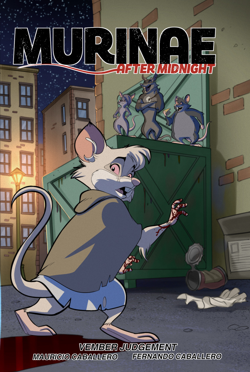 alley ama anthro blood bodily_fluids cloak clothing comic comic_cover_page cover cover_art cover_page female fernando_caballero group hi_res lord_jorn male male/female mammal mauricio_caballero mouse murid murinae_after_midnight murine peo rat rodent vampire vember_judgement