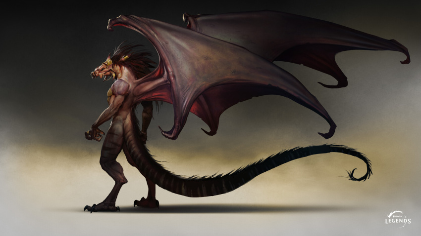 anthro biceps concept_art digitigrade dragon hair hasbro hi_res jewelry looking_at_viewer looking_back magic:_the_gathering male muscular muscular_anthro muscular_male rear_view scalie solo standing tail western_dragon wings wizards_of_the_coast