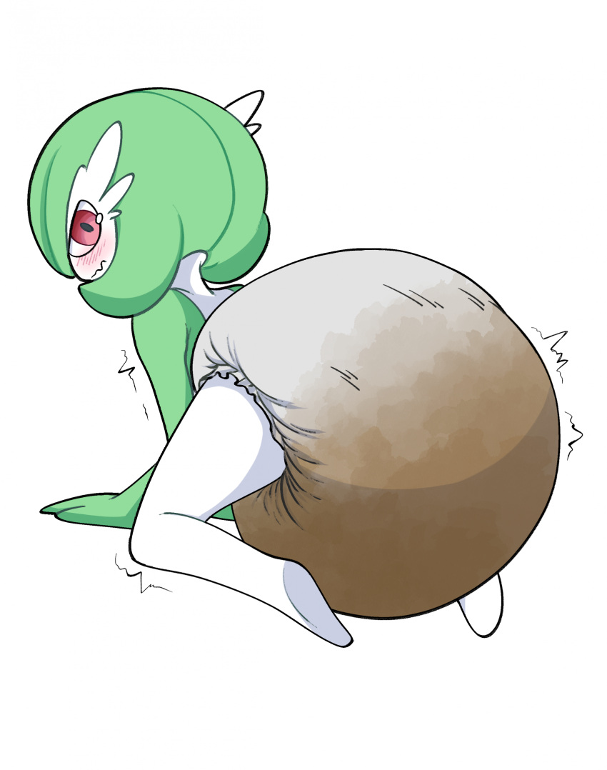anthro blush bodily_fluids clothed clothing diaper diaper_fetish diaper_only diaper_use digital_media_(artwork) embarrassed feces female gardevoir generation_3_pokemon hi_res kneeling looking_at_viewer looking_back messing messing_diaper messy_diaper nintendo octojo pokemon pokemon_(species) pooping scat soiled soiled_diaper soiling soiling_diaper solo tears topless wearing_diaper
