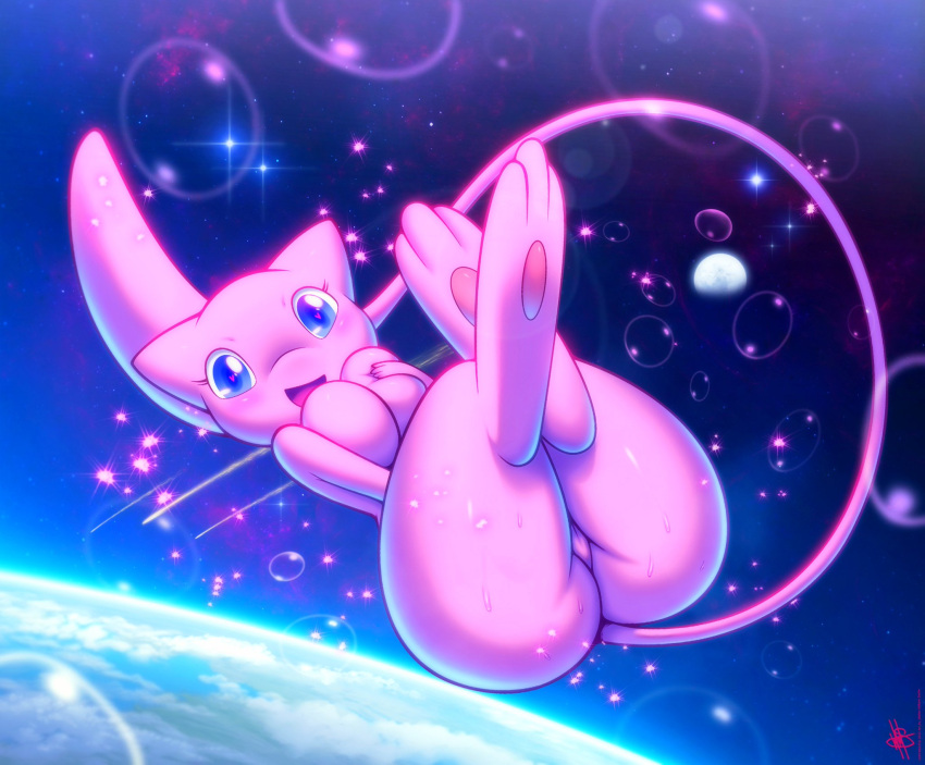 anthro breasts bubble feet female fur generation_1_pokemon hi_res legendary_pokemon mew_(pokemon) nintendo pink_body pink_ears pink_fur pokemon pokemon_(species) solo space tail walter_sache