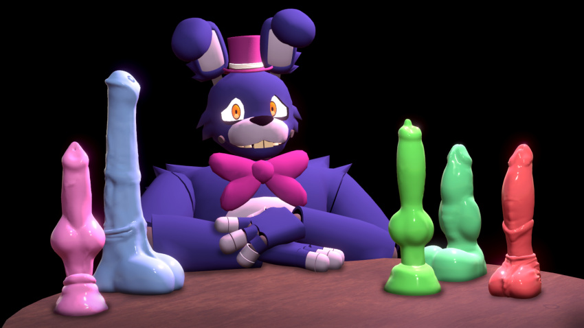 anthro bonnie_(fnaf) dildo dildo_collection fan_character five_nights_at_freddy's genitals hi_res male male/male penis richardbunbon scottgames sex_toy solo