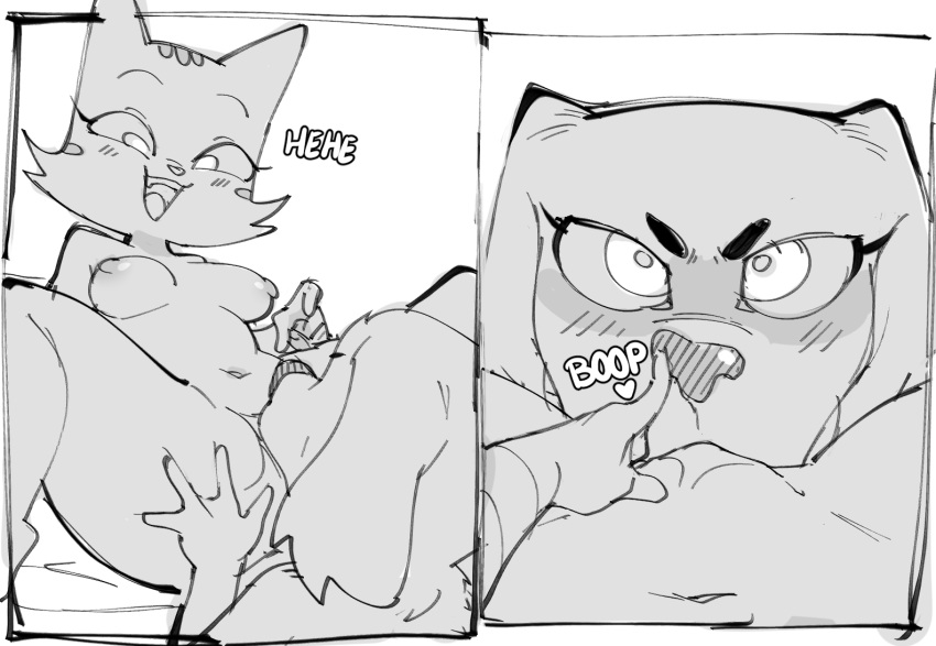 &lt;3 2023 2koma 4_fingers annoyed anthro anthro_on_anthro areola big_iris big_nipples biped bird_dog blush blush_lines bodily_fluids boop breasts breasts_apart canid canine canis cheek_tuft comic cunnilingus curved_eyebrows dbaru digital_drawing_(artwork) digital_media_(artwork) domestic_dog domestic_pig duo ear_tuft eyebrows eyelashes facial_markings facial_tuft female female/female fingers floppy_ears fran_(litterbox_comics) frown fur fur_tuft glistening glistening_areola glistening_nose golden_retriever greyscale head_markings humanoid_hands hunting_dog interspecies iris laugh leaning leaning_back leg_grab litterbox_comics looking_at_another looking_at_partner looking_at_viewer looking_down looking_down_at_partner mammal markings mature_anthro mature_female medium_breasts monochrome navel nipples nose_boop nude nude_anthro nude_female oral prick_ears pupils retriever saliva sex sitting snout sound_effects spread_legs spreading striped_arms striped_body striped_face striped_fur stripes suid suina sus_(pig) text thick_eyebrows thick_thighs thigh_grab thin_eyebrows tsundere tuft vaginal webcomic webcomic_character white_text