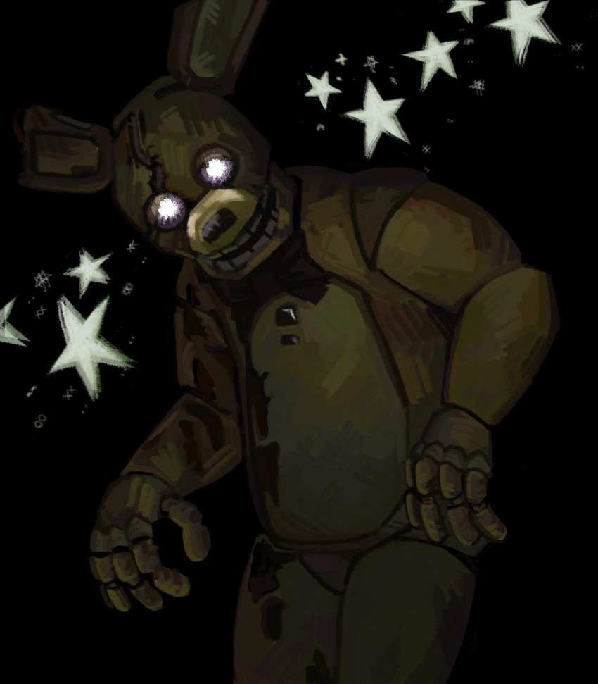 2023 animatronic anthro black_background button_(fastener) digital_media_(artwork) five_nights_at_freddy's five_nights_at_freddy's_(film) five_nights_at_freddy's_3 glowing glowing_eyes hi_res humanoid hunched_over lagomorph leporid looking_at_viewer looming machine male mammal open_mouth rabbit robot scottgames shaded shockpinkrosary simple_background solo spring_bonnie_(fnaf) springtrap_(fnaf) star teeth white_eyes william_afton_(fnaf) yellow_body