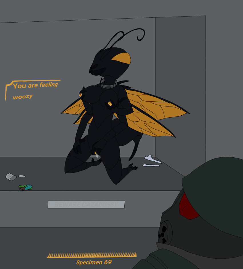 absurd_res animal_humanoid anthro arthropod arthropod_abdomen arthropod_humanoid cazador_(fallout) collar deltatel female hi_res human humanoid hymenopteran hymenopteran_humanoid insect insect_humanoid insect_wings male mammal mask solo stinger the_courier_(fallout) wasp wasp_humanoid wings