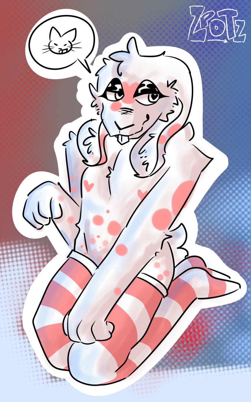 &lt;3 &lt;3_censor absurd_res ambiguous_gender anthro censored clothed clothing crossdressing ears_down eyeliner fluffy girly hi_res lagomorph leporid long_socks makeup male mammal markings pivoted_ears rabbit solo_focus spots spotted_markings zpotz zpotz_(oc)