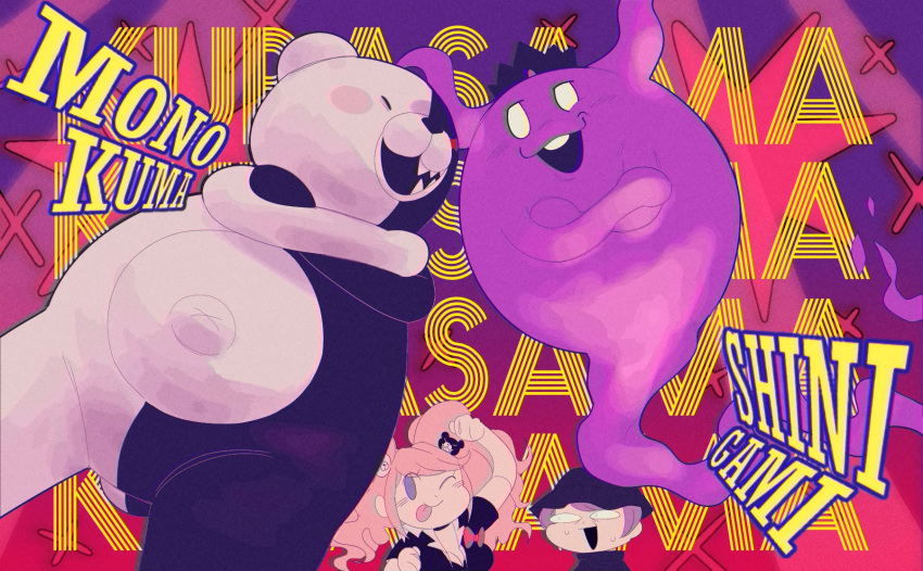 angry bear bodily_fluids concern danganronpa ghost hi_res junko_enoshima kubasama_(artist) mammal master_detective_archives:_rain_code shinigami_(ghost_form) spike_chunsoft spirit sweat tongue tongue_out ursine yuma_kokohead