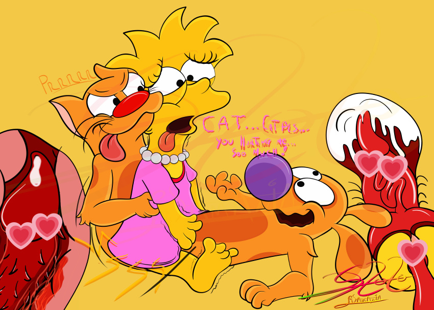 absurd_res barefoot bestiality canid canine caninius_dog canis catdog_(series) crossover domestic_cat domestic_dog feet felid feline felinius_cat felis female feral group hi_res human hybrid lisa_simpson lobofeo male male/female mammal nickelodeon simple_background the_simpsons tongue tongue_out trio young