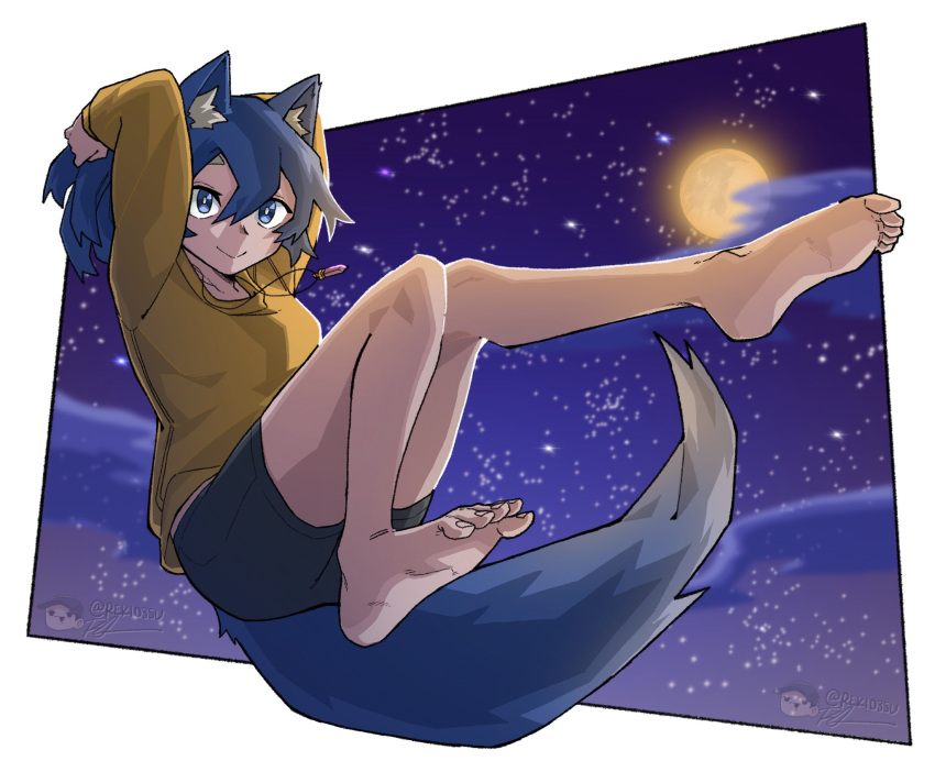 anthro bottomwear bread canid canine canis clothed clothing digital_media_(artwork) female food fur hair hi_res human mammal pendant purple_hair purple_tail rekidesu shorts simple_background solo sweater tail topwear tsukiko_(rekidesu) were werecanid werecanine werewolf wolf yellow_clothing yellow_sweater yellow_topwear