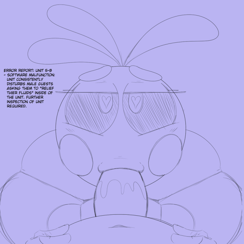 &lt;3 &lt;3_eyes animatronic anthro avian bird chicken duo eyelashes female first_person_view five_nights_at_freddy's five_nights_at_freddy's_2 galliform gallus_(genus) genitals head_feathers head_tuft hi_res looking_at_viewer machine male male/female navel penis phasianid pov_blowjob purple_background robot rosy_cheeks scottgames simple_background text toy_chica_(fnaf) tuft yummercummer