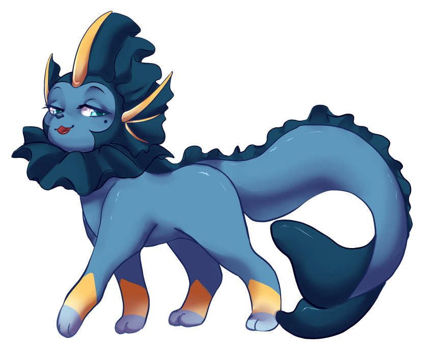 alpha_channel blue_body blue_eyes eeveelution female feral fin frill_(anatomy) generation_1_pokemon hi_res looking_back murzikteijiro nintendo open_mouth paws pokemon pokemon_(species) simple_background solo tongue transparent_background vaporeon