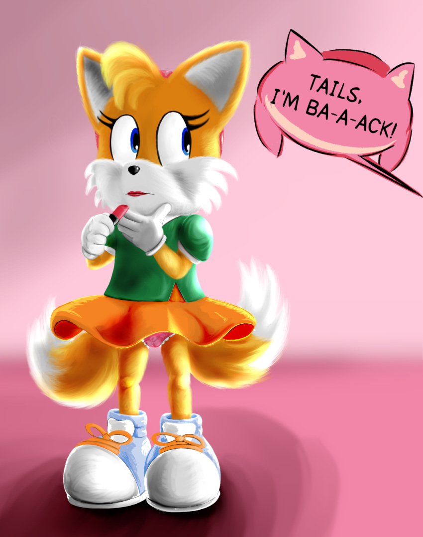 amy_(disambiguation) amy_rose anthro balls_outline bulge bulging_(disambiguation) canid canine clothed clothing cosplay crossdressing dysphoria fox genital_outline hi_res lettherebecolor male mammal miles_prower mobian_fox panties penis_in_panties penis_outline sega solo sonic_the_hedgehog sonic_the_hedgehog_(series) tails_(disambiguation) tails_miles_prower underwear wholesome