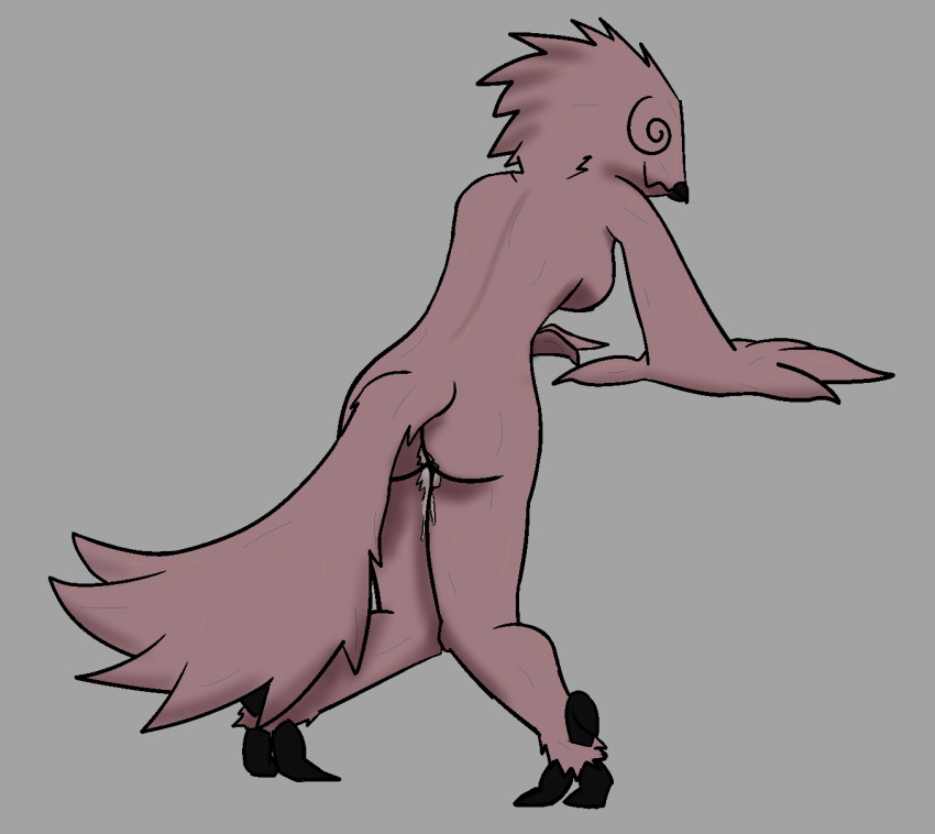 anthro avian bent_over bird bodily_fluids breasts butt cum cum_drip dizzy dripping female genital_fluids hi_res leaning luminouslumi potoo presenting presenting_hindquarters side_boob solo weak_knees winged_arms wings