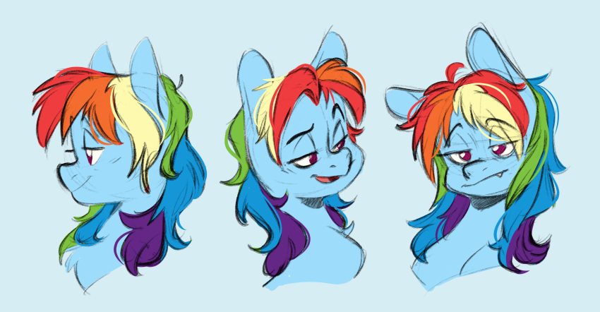 absurd_res alternate_hairstyle blue_background doodlemark equid equine fangs friendship_is_magic hasbro hi_res mammal my_little_pony portrait purple_eyes rainbow_dash_(mlp) simple_background solo teeth wolfcut