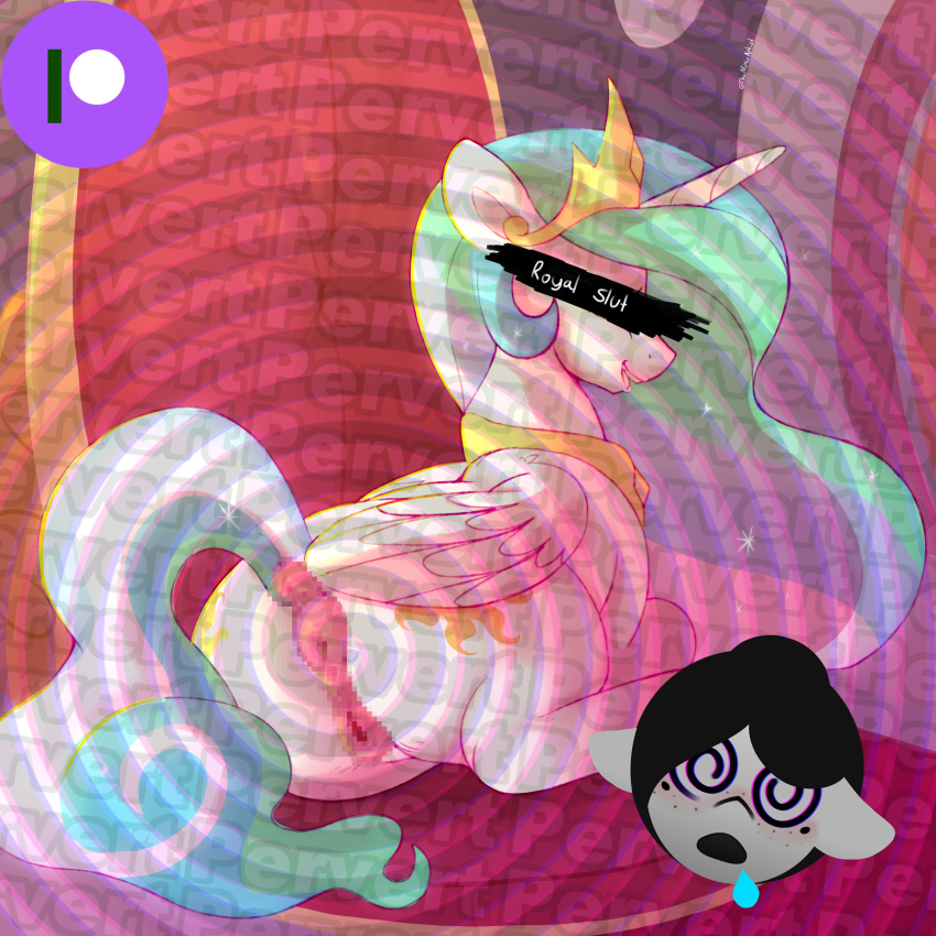 absurd_res anus butt crown equid equine female feral friendship_is_magic genitals hair hasbro headgear hi_res horn mammal multicolored_hair my_little_pony princess_celestia_(mlp) pussy themimicartist winged_unicorn wings
