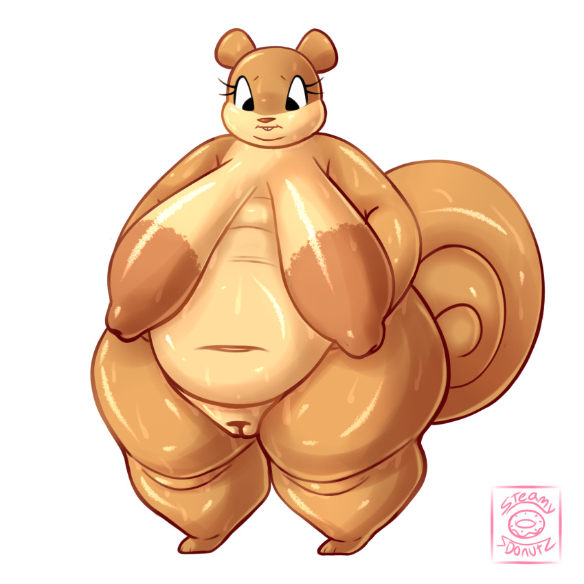 absurd_res aftermath anthro areola big_areola big_breasts big_butt big_tail bodily_fluids breasts brown_body brown_fur buckteeth butt chubby_cheeks double_chin eyelashes fat_rolls female flabby_arms fur genitals glistening glistening_body grabbing_stomach hi_res huge_areola huge_breasts hyper lifting_belly looking_down mammal navel nickelodeon nipples obese obese_anthro obese_female overweight overweight_anthro overweight_female pink_nose plump_labia pussy rodent sagging_breasts sandy_cheeks sciurid signature solo spongebob_squarepants steamydonutz sweat tail tan_body tan_fur teeth thick_thighs tree_squirrel watermark weight_gain worried worried_look