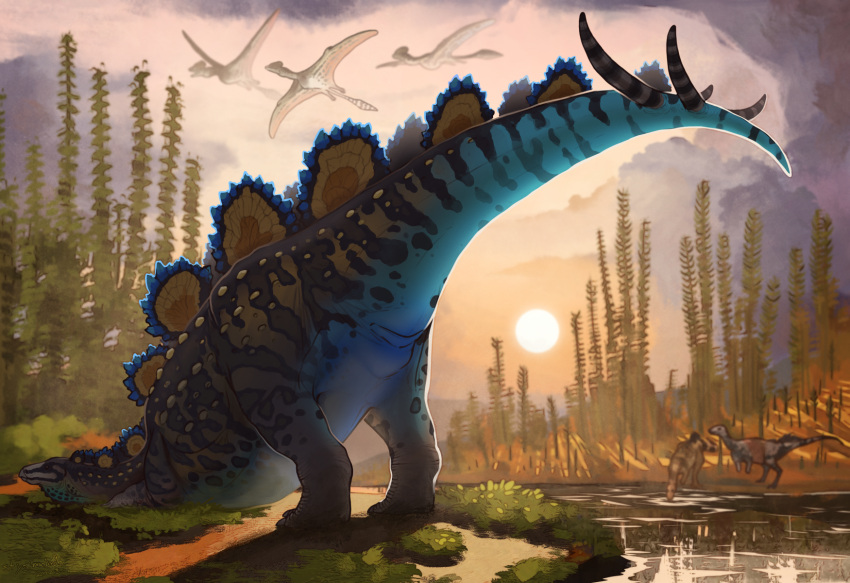 animal_genitalia cloaca dinosaur dryosaurid dryosaurus feral genitals hesperosaurus hi_res iguanodontid male ornithischian reptile scalie solo stegosaurian stygimoloch_(artist) sunset thyreophoran