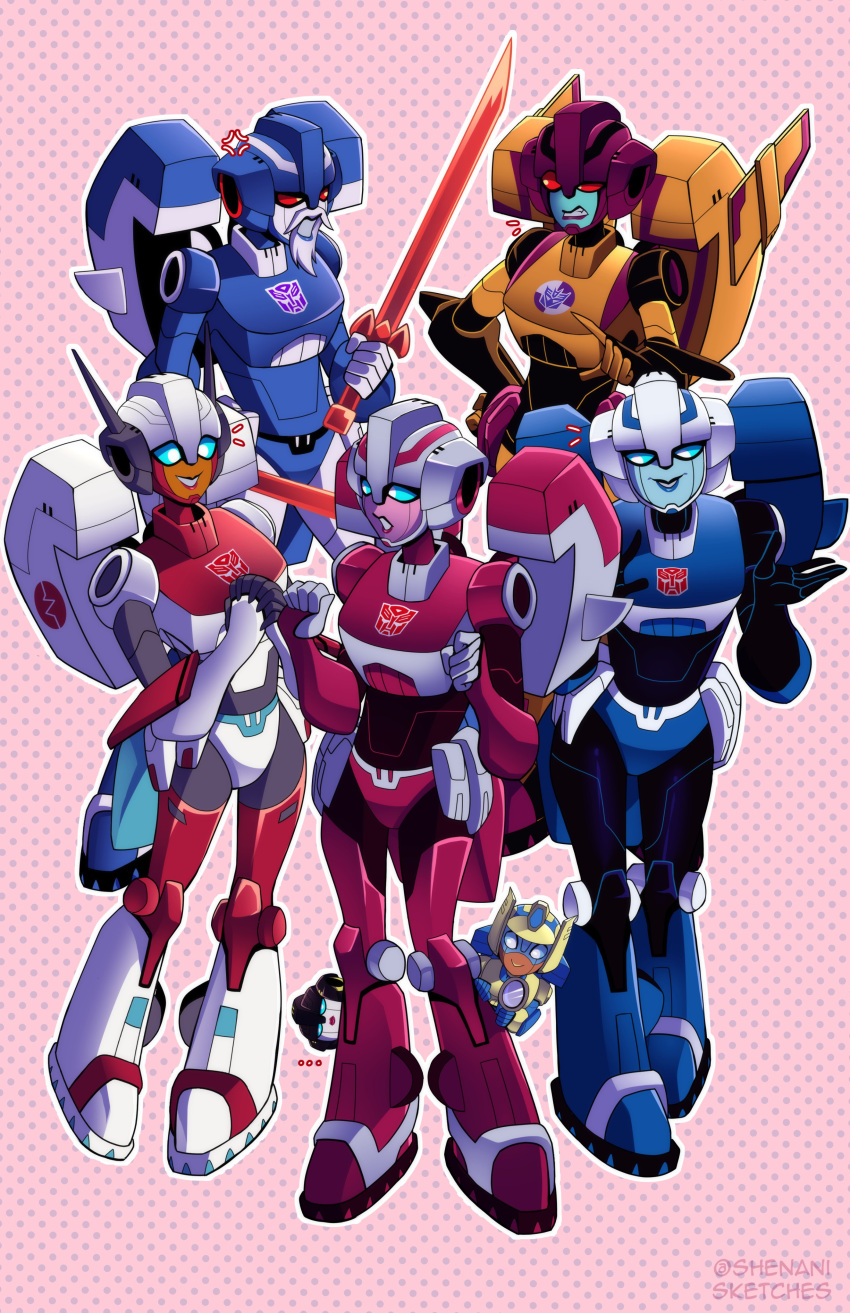 absurdres arcee autobot backpack bag blue_eyes blue_panties breasts chromia decepticon dragstrip helmet highres humanoid_robot minerva_(transformers) multiple_girls panties red_eyes robot shenani thighs transformers transformers_animated transformers_shattered_glass underwear white_panties