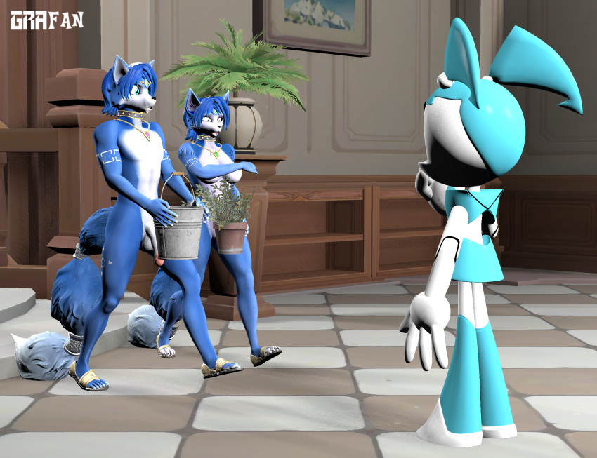 anthro bucket canid canine container crossgender crossover female fox gradiusfanatic group hi_res hotel jenny_wakeman krystal machine male mammal my_life_as_a_teenage_robot nickelodeon nintendo nude pot_(disambiguation) robot star_fox trio