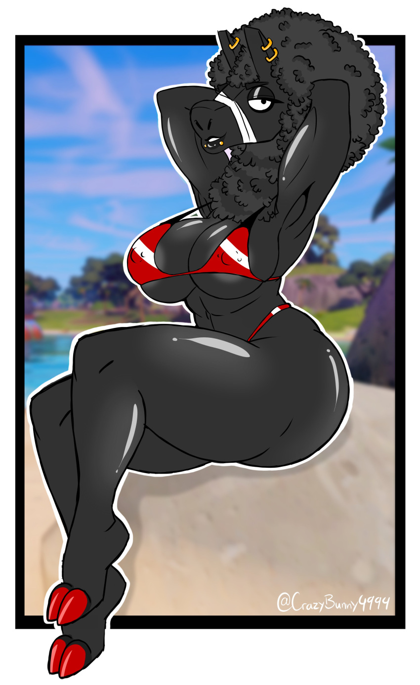 2022 abs absurd_res afro animate_inanimate anthro areola bandage bikini black_body black_eyebrows black_fur black_hair camelid christomwow clothing colored_nails crossgender ear_piercing epic_games eyebrows facial_piercing feet female fortnite fur grey_areola grey_nipples hair hands_behind_head hands_in_hair hi_res lip_piercing living_pinata llama looking_at_viewer lt._john_llama mammal mtf_crossgender muscular muscular_anthro muscular_female nails nipple_outline nipple_piercing nipples piercing pinata pinup pose red_bikini red_clothing red_nails red_swimwear signature smile solo swimwear teeth thick_thighs tight_clothing tight_topwear topwear wool_(fur)