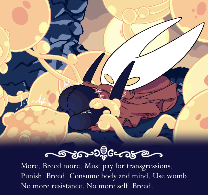 anthro arthropod belly big_belly corruption duo egg_insertion english_text female hi_res hollow_knight hornet_(hollow_knight) infection insect rolld6toporn team_cherry text the_infection_(hollow_knight)