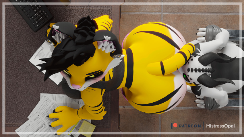 3d_(artwork) anal anthro arms_tied bdsm big_butt big_dom_small_sub bondage bound butt clothed clothing digital_media_(artwork) dominant duct_tape duo facesitting felid female forced hi_res kissing kobold larger_female male male/female mammal office opal_the_tiger opalthetiger oral pantherine rhizu rimming sex sitting_on_another size_difference smaller_male tape tiger