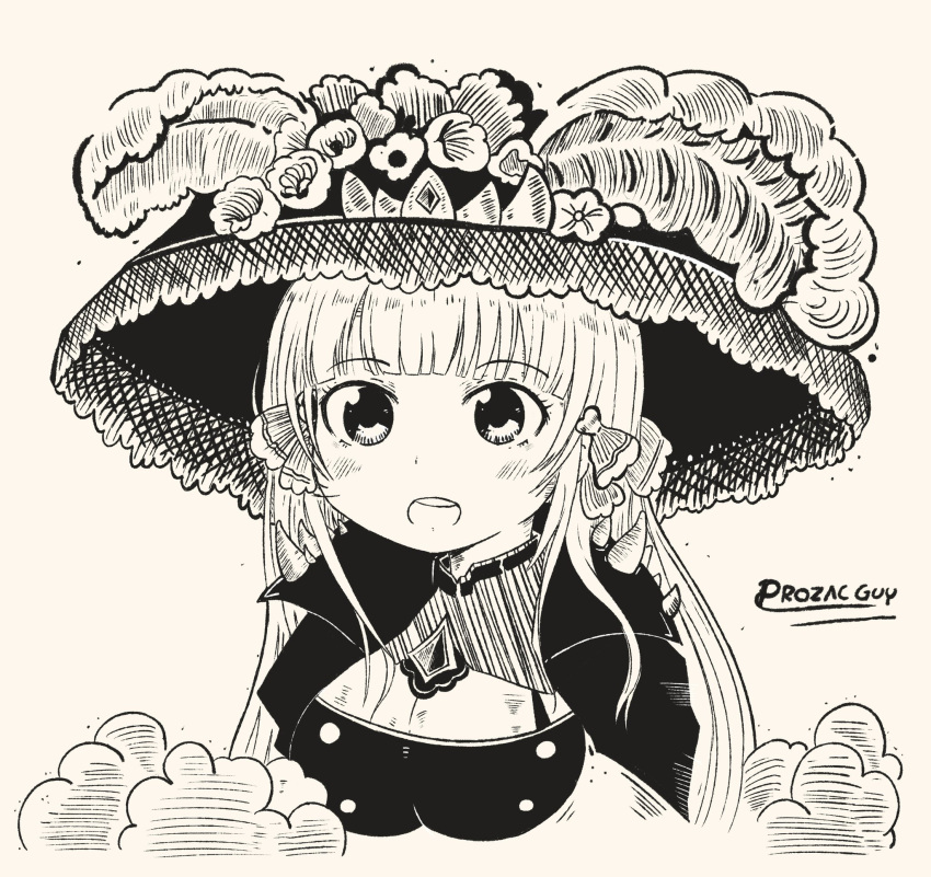 1girl black_cape black_dress blunt_bangs breasts cape cempoalxochitl cleavage dia_de_muertos dress flower hat hat_flower hat_ornament highres hololive hololive_english la_catrina large_breasts long_hair looking_at_viewer mori_calliope mori_calliope_(1st_costume) open_mouth pink_hair prozacguy shoulder_spikes solo sombrero spiked_cape spikes virtual_youtuber