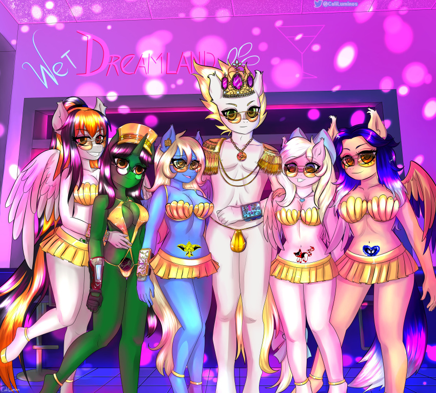 absurd_res anthro brony caliluminos crown equid equine fan_character female group harem headgear hi_res horn horse invalid_tag king male mammal nightclub pegasus pony royalty unicorn wings ych