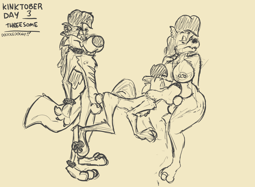 canid canine canis doodledoggy group group_sex hi_res kinktober knot mammal selfcest sex sketch sketch_page square_crossover stanley_(doodledoggy) threesome toony wolf