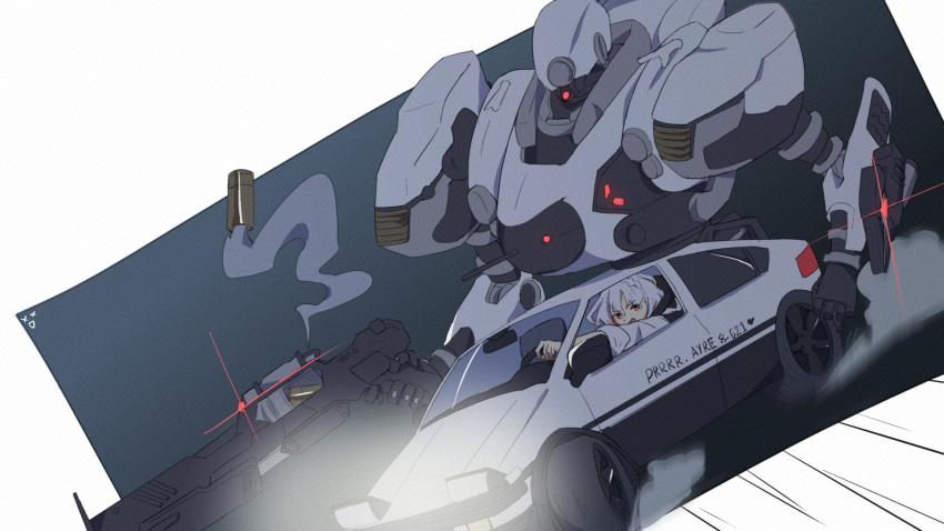 armored_core ayre_(armored_core_6) fujiwara_takumi's_toyota_trueno_ae86 highres rikonojan