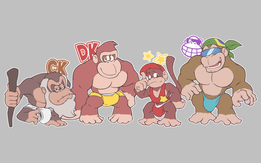 absurd_res ape bulge clothing cranky_kong diddy_kong donkey_kong_(character) donkey_kong_(series) funky_kong haplorhine hi_res hikiganebousou male mammal nintendo primate underwear