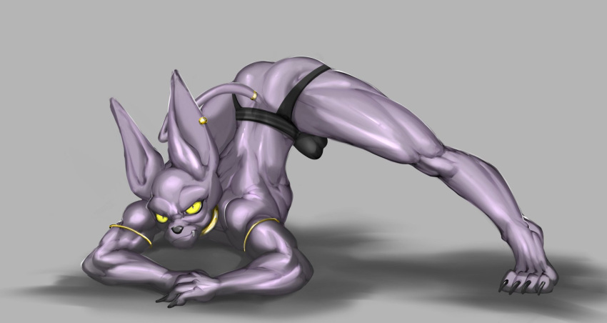 alien anthro ass_up beerus claws dagantfus_(artist) domestic_cat dragon_ball dragon_ball_super felid feline felis hairless hairless_cat hi_res looking_at_viewer male mammal muscular muscular_anthro muscular_male muscular_thighs solo sphynx_(cat) yellow_eyes