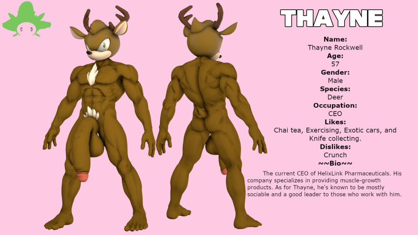 16:9 2023 3d_(artwork) anthro antlers balls big_balls big_penis blonde_hair butt deer digital_media_(artwork) fan_character fur genitals green_eyes hair hi_res horn huge_balls huge_penis kennythebobcat looking_at_viewer male mammal model_sheet muscular muscular_anthro muscular_male penis pink_background pubes rear_view sega simple_background solo sonic_the_hedgehog_(series) source_filmmaker text thayne_(kennythebobcat) white_chest_hair white_pubes widescreen yellow_body yellow_fur