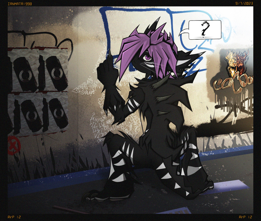 2000s_(media) confusion effects fan_character graffiti_on_wall hi_res ianmata1998 kingdom_hearts_3 male monster poster solo street tail