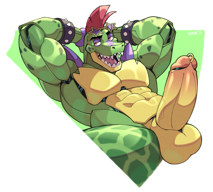 abs accessory alligator alligatorid animatronic anthro balls biceps big_balls big_muscles big_pecs big_penis cock_ring crocodilian erection eyewear five_nights_at_freddy's five_nights_at_freddy's:_security_breach genitals hi_res huge_muscles huge_penis jewelry machine male montgomery_gator_(fnaf) muscular muscular_anthro muscular_male nude pecs penis penis_accessory penis_jewelry reptile robot scalie scottgames smile solo solo_focus steel_wool_studios thick_thighs voviat