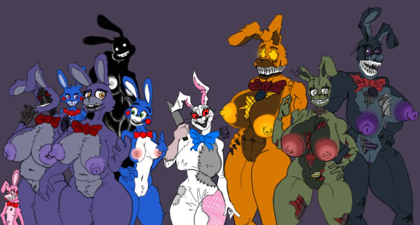abs animatronic anthro areola big_breasts black_body black_eyes black_nails blue_body blue_fur bonnet_(fnafsl) bonnie_(fnaf) bow_tie breasts brown_body brown_fur buckteeth colored_nails crossgender empty_eyes exposed_endoskeleton eyelashes female five_nights_at_freddy's five_nights_at_freddy's_2 five_nights_at_freddy's_3 five_nights_at_freddy's_4 fur genitals ggez2341 green_body green_eyes green_fur group hand_on_hip huge_breasts inverted_nipples jack-o-bonnie_(fnaf) lagomorph leporid looking_at_viewer machine mammal nails navel nightmare_bonnie_(fnaf) nipple_outline nipple_piercing nipples nude one_ear_up orange_areola orange_body orange_fur orange_nipples piercing pink_areola pink_body pink_fur pink_nipples puppet_bonnie_(fnafsl) purple_areola purple_background purple_body purple_eyes purple_fur purple_nipples pussy rabbit red_bow_tie red_eyes red_sclera robot rosy_cheeks scottgames shadow_bonnie_(fnaf) sharp_nails sharp_teeth simple_background sister_location slightly_chubby smile springtrap_(fnaf) teeth thick_thighs toy_bonnie_(fnaf) whiskers white_areola white_body white_eyes white_fur white_nipples wide_hips withered_bonnie_(fnaf) yellow_eyes