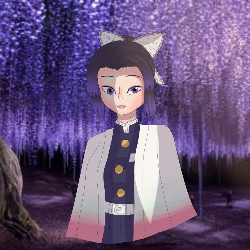 1girl absurdres demon flower forest highres kimetsu_no_yaiba kochou_shinobu nature portrait wisteria