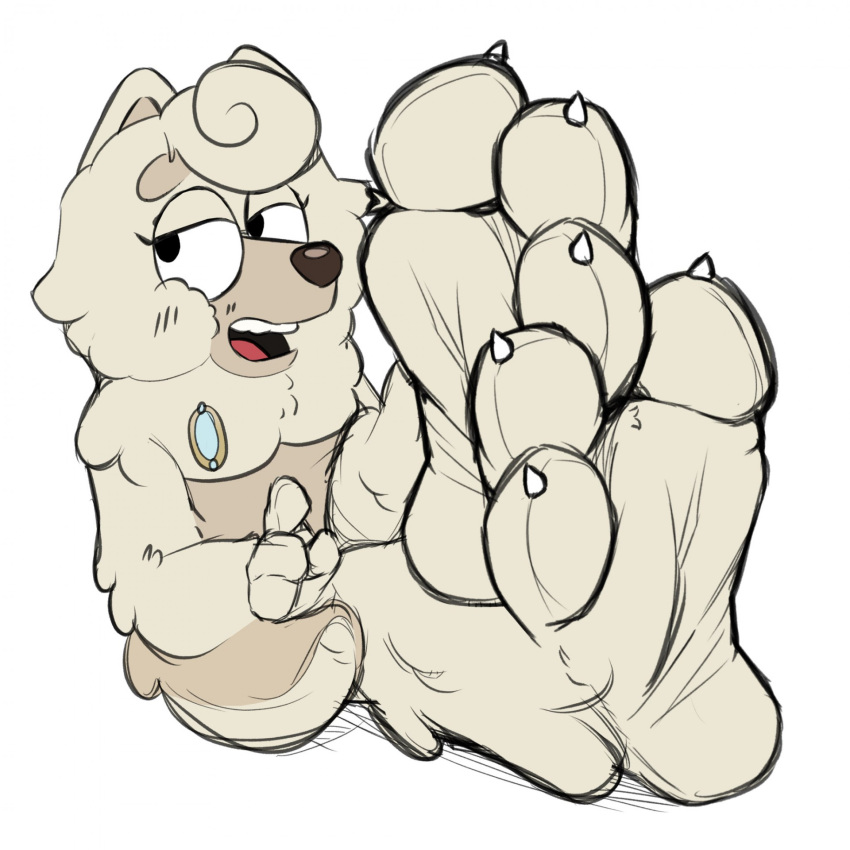 3_toes anthro bluey_(series) blush canid canine canis claws dogeoisie domestic_dog feet female foot_fetish foot_focus hi_res mammal paws sketchy soles solo toe_claws toes wendy_(bluey)