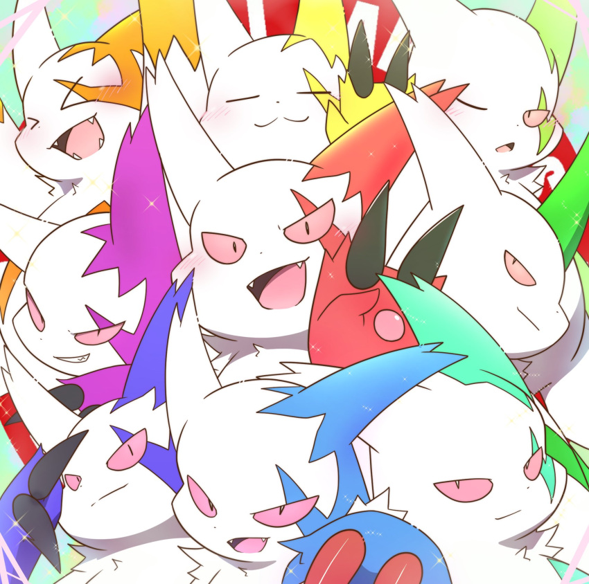 :3 anthro blush claws cute_fangs fur generation_3_pokemon group hi_res matchstick_39 multicolored_body multicolored_fur nintendo pawpads pink_eyes pokemon pokemon_(species) smile white_body white_fur zangoose zangoose_day