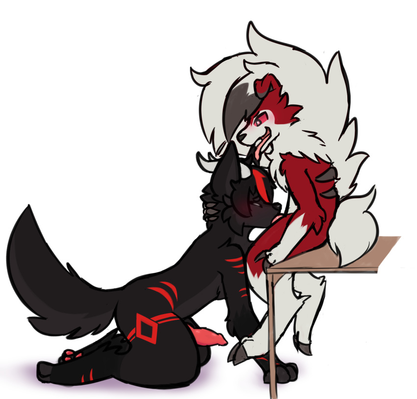 animal_genitalia animal_penis anthro anthro_on_anthro anthro_penetrated anthro_penetrating anthro_penetrating_anthro archi_(archiiscuteboy) archiiscuteboy biped black_body black_fur canid canid_demon canine_genitalia canine_penis claws demon duo fellatio fur generation_7_pokemon genitals hi_res horn interspecies lycanroc male male/male male_penetrated male_penetrating male_penetrating_male mammal midnight_lycanroc nintendo open_mouth open_smile oral penetration penile penis pokemon pokemon_(species) pokephilia sex simple_background smile tail tongue tongue_out white_background