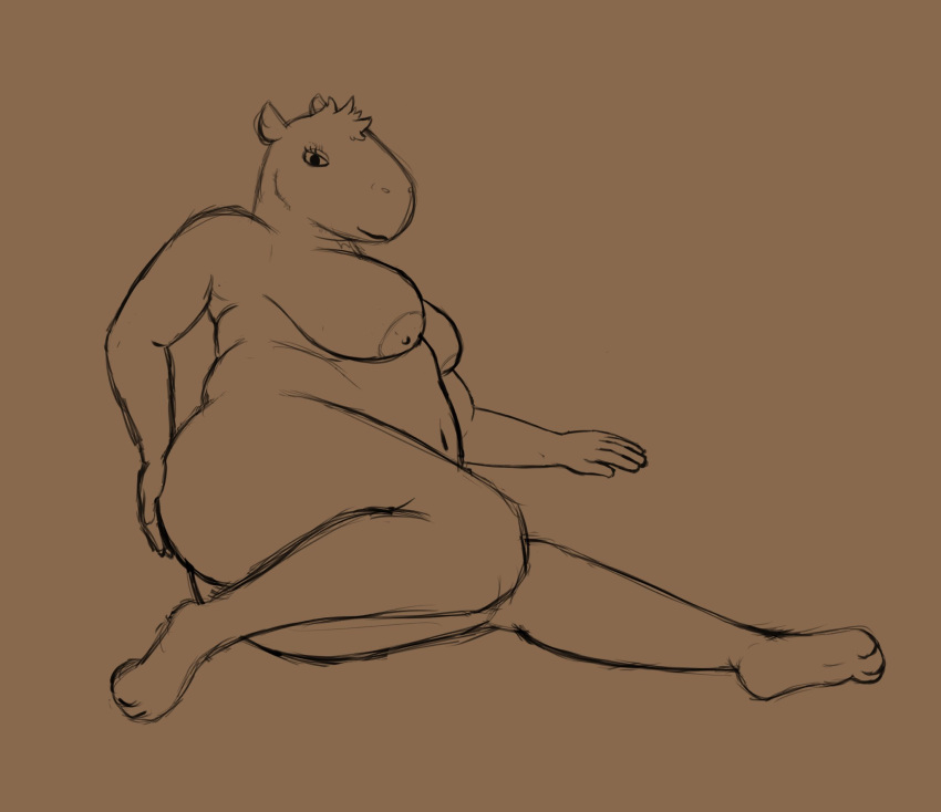 anthro areola belly breasts bursting capybara caviid female hi_res inflation mammal nezzieplump nipples popping rodent slightly_chubby solo thick_thighs weight_gain