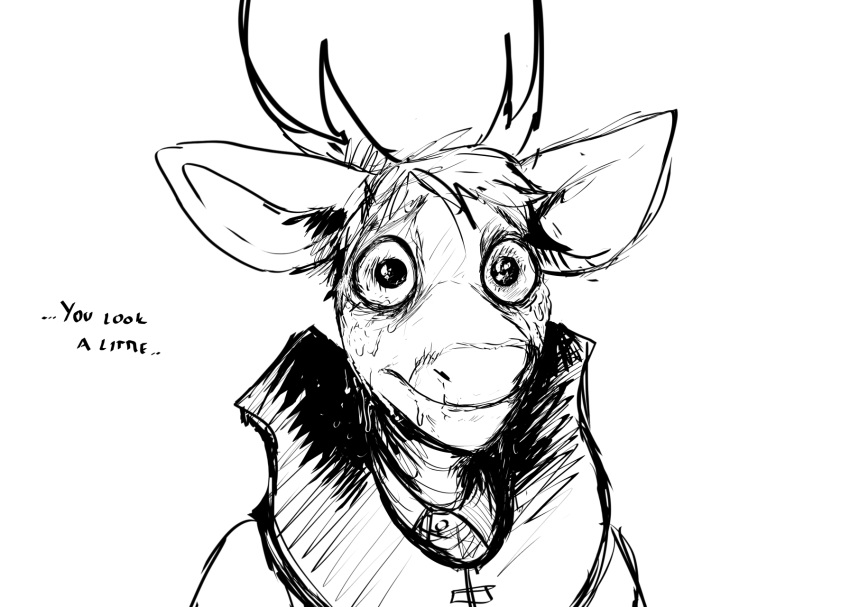 2023 anthro antlers black_and_white bodily_fluids comic crying deer deer_prince dialogue drooling english_text halloween hi_res hladilnik holidays horn male mammal monochrome saliva solo tears text wide_eyed