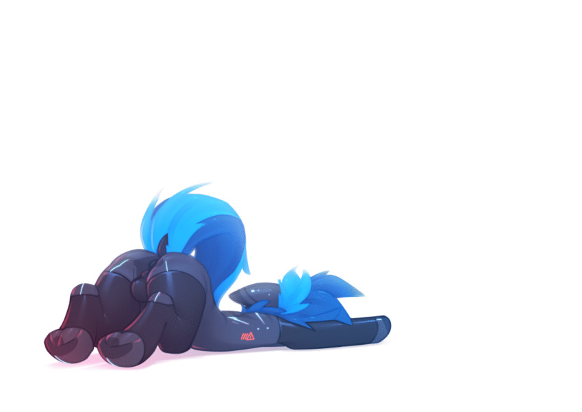 animated anus ass_up balls butt clothing darkened_genitalia equid equine feral genitals hasbro horse legwear lying male mammal my_little_pony on_front on_ground pony simple_background solo stockings white_background