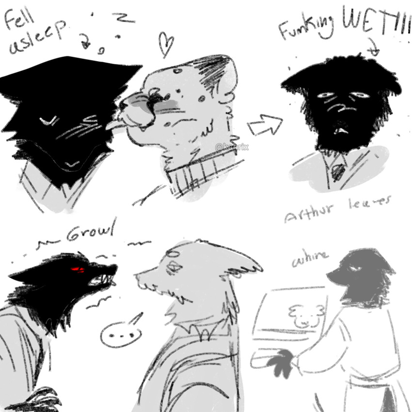 &lt;3 alternate_species angry anthro arthur_puppington black_body black_fur canid canine canis cheetah clay_puppington clothed clothing danielle_stopframe duo ears_back ears_down face_lick father_(lore) father_and_child_(lore) father_and_son_(lore) felid feline fur furrification growling hi_res interspecies kanrix licking male male/male mammal moral_orel parent_(lore) parent_and_child_(lore) parent_and_son_(lore) pivoted_ears sad snout son_(lore) tongue tongue_out wet wet_body wet_fur wolf