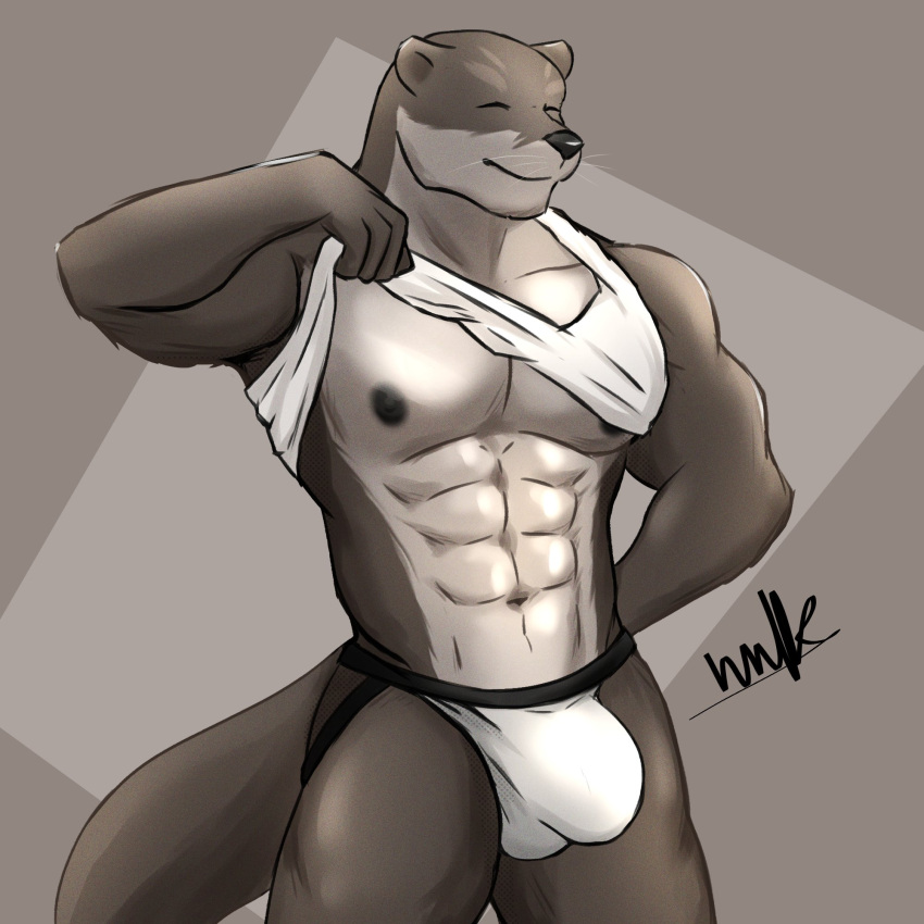 anthro clothing echo_(series) echo_project hi_res humanoid jockstrap male mammal mustelid otter solo the_smoke_room todd_bronson underwear undressing