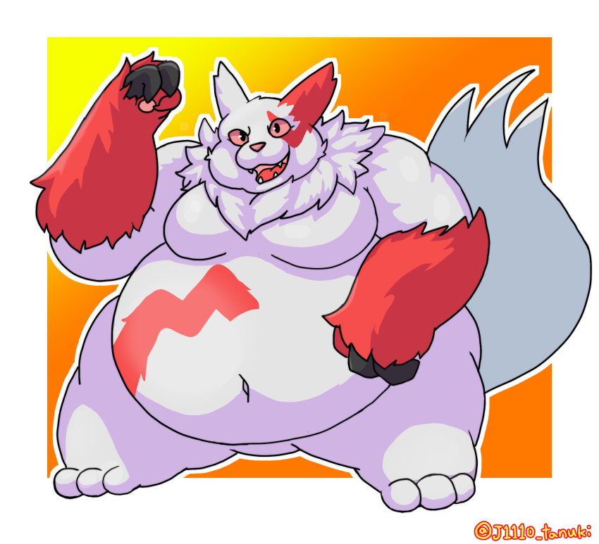 2023 3_toes anthro biped digital_media_(artwork) feet generation_3_pokemon hi_res j1110_tanuki male navel nintendo nude overweight pokemon pokemon_(species) simple_background smile solo thick_thighs toes wide_hips zangoose