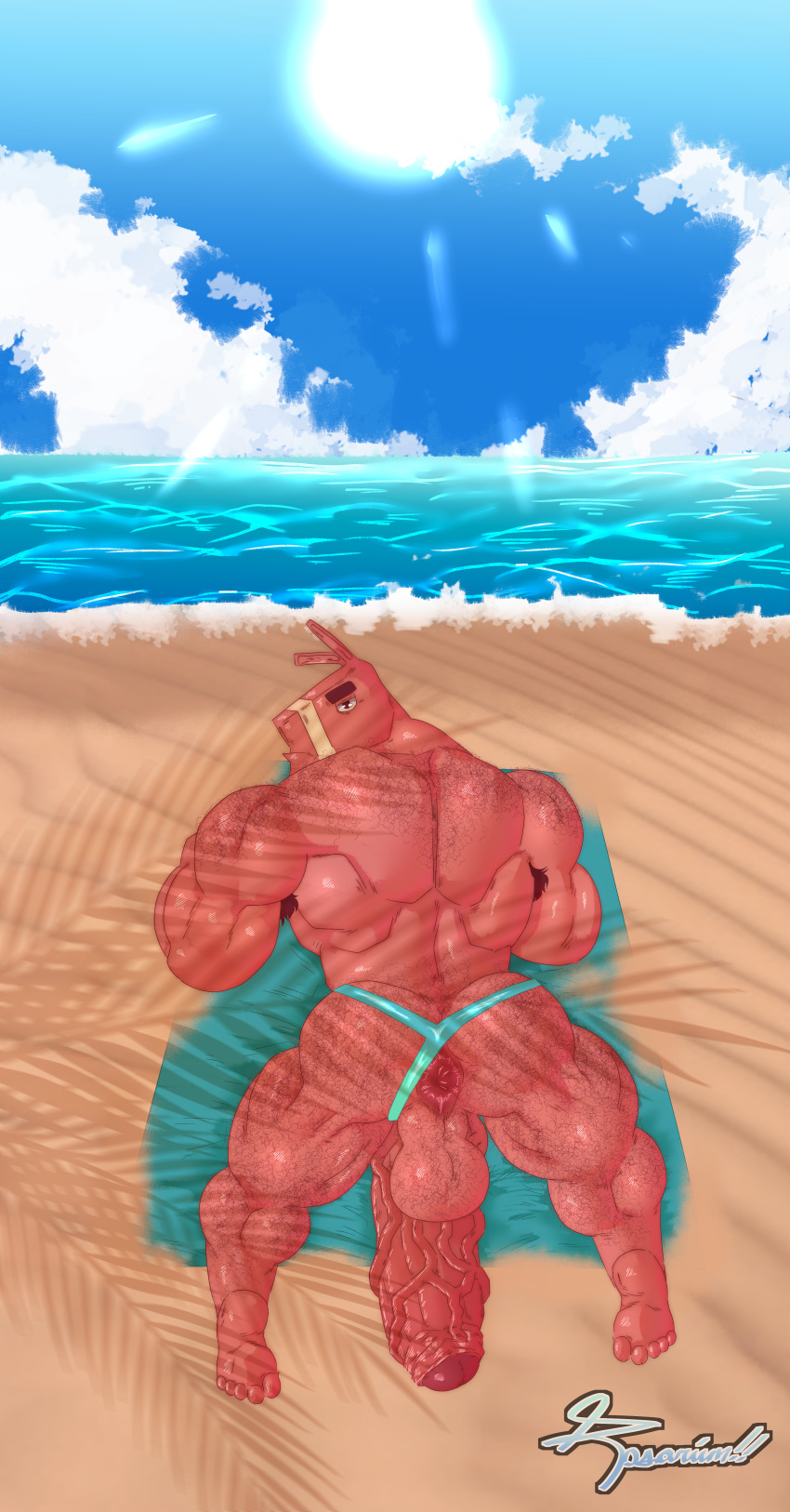 2022 absurd_res alternate_version_at_source animate_inanimate anthro anus armpit_hair balls beach beach_towel big_penis body_hair butt butt_hair camelid clothing clothing_aside epic_games erection fortnite fur genitals glistening glistening_body hairy hairy_balls hi_res huge_penis humanoid_genitalia living_pinata llama looking_at_viewer looking_back lt._john_llama male mammal muscular muscular_anthro muscular_arms muscular_male on_ground on_towel penis pinata pink_body pink_fur rear_view rosarium sea seaside sky solo sun thong thong_aside towel underwear underwear_aside vein veiny_penis water