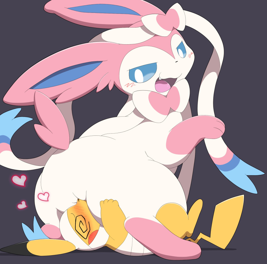 &lt;3 2023 ambiguous_gender bdsm black_ear_tips black_nose blue_sclera blush blush_lines bondage bound bow_(anatomy) cute_fangs duo ear_bow_(anatomy) ear_tuft eeveelution facesitting generation_1_pokemon generation_6_pokemon hi_res multicolored_body multicolored_ribbon nintendo open_mouth parupoke pikachu pink_ears pink_paws pink_tail pink_tail_tuft pokemon pokemon_(species) pupils purple_inner_ear red_cheekdots ribbon_bondage ribbons simple_background sitting_on_another sucking sylveon tail tuft unconscious white_body white_pupils yellow_body yellow_tail