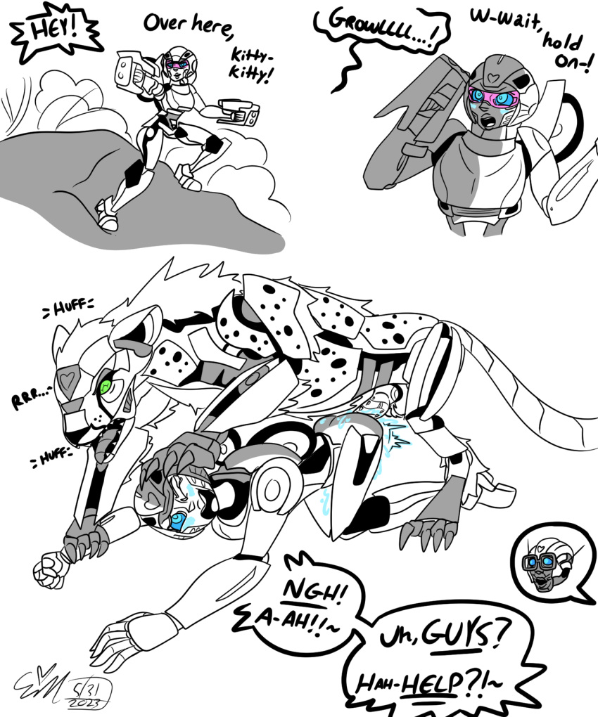 5:6 arcee bestiality blush bodily_fluids cheetah cheetor digital_media_(artwork) doggystyle duo english_text erynerikard felid feline female feral from_behind_position genital_fluids genitals hasbro hi_res holding_down humanoid humanoid_on_feral machine male male/female mammal moan mounting paw_on_face penetration penis pogchamp questionable_consent robot robot_humanoid sex speech_bubble takara_tomy text transformers wheeljack